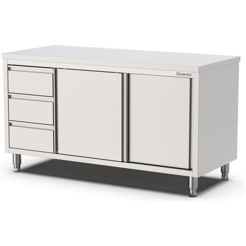 RVS horeca werktafel met laden en schuifdeuren Qusinox