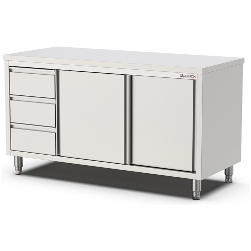 rvs werktafel met laden en schuifdeuren