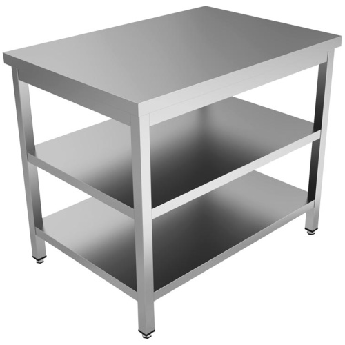 RVS werktafel zonder opstaande rand met bodemschap en middenschap