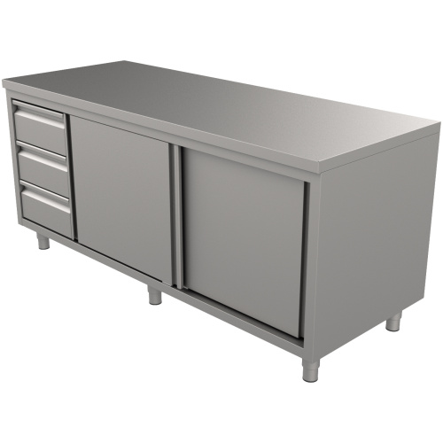 Werktafel met schuifdeuren en laden
