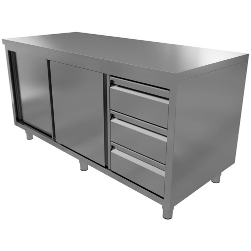 RVS horeca werktafel met laden en schuifdeuren