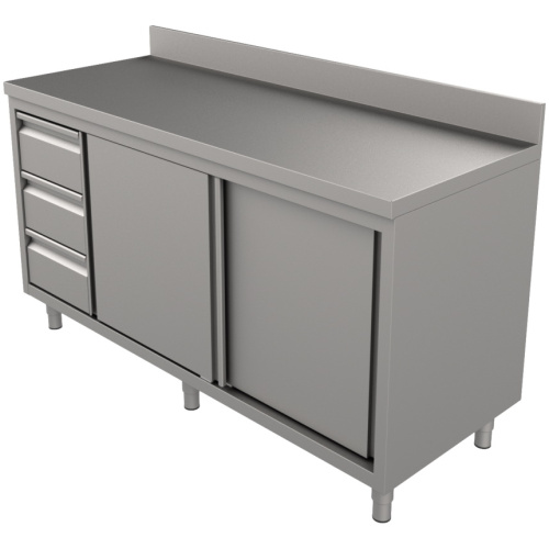 werktafel met schuifdeuren en laden