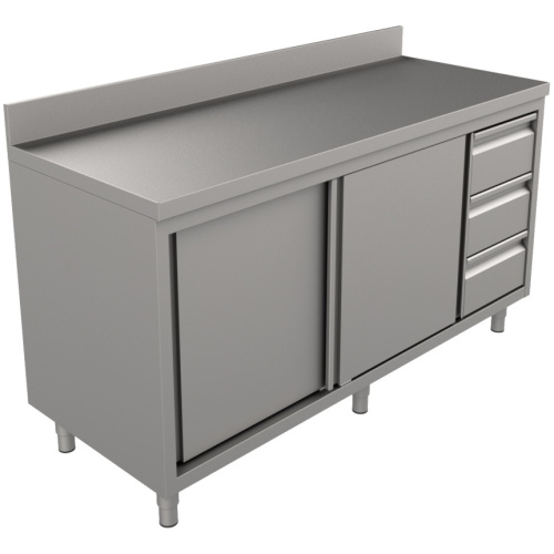 RVS horeca werktafel met laden en schuifdeuren