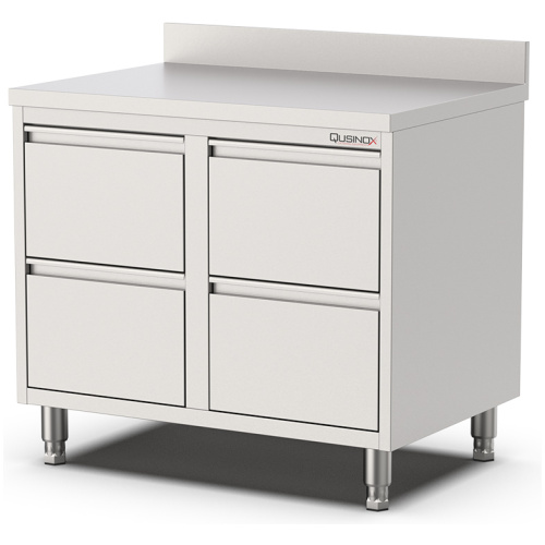 RVS horeca werktafel met 4 laden & opstaande rand