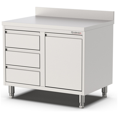 RVS horeca werktafel met laden en kanteldeur-opstaande rand