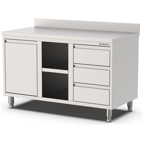 RVS horeca werktafel met kanteldeur-opberg vak en laden