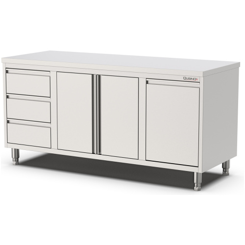 horeca werktafel met draaideuren-kanteldeur en laden links