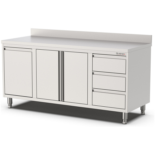 rvs horeca werktafel met kanteldeur-draaideuren en laden rechts