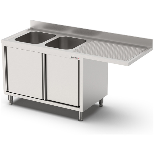 rvs spoeltafel met schuifdeuren en ruimte voor vaatwasser