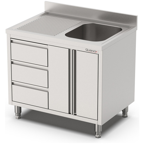 rvs spoeltafel met draaideur en laden