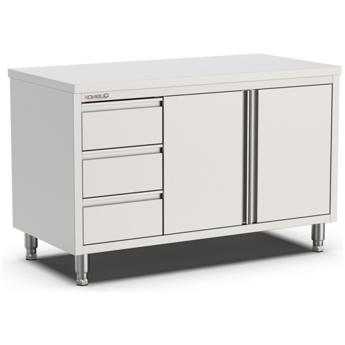 RVS horeca werktafel met laden en draaideur links