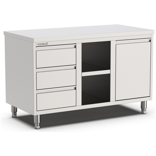 horeca werktafel-opbergvak met kanteldeur en laden links