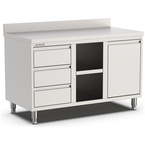 horeca werktafel met opberg vak-opstaande rand-kanteldeur en laden