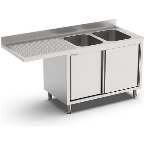 rvs spoeltafel met schuifdeuren en ruimte voor vaatwasser