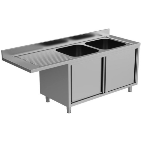 rvs spoeltafel met schuifdeuren en ruimte voor vaatwasser