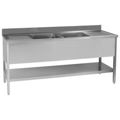rvs spoeltafel demontabel met 2 spoelbakken midden