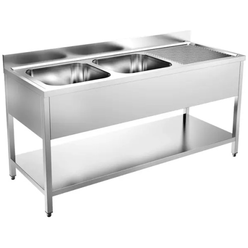 rvs spoeltafel met 2 spoelbakken links